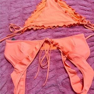Aerie Coral Ruffle Bikini Set